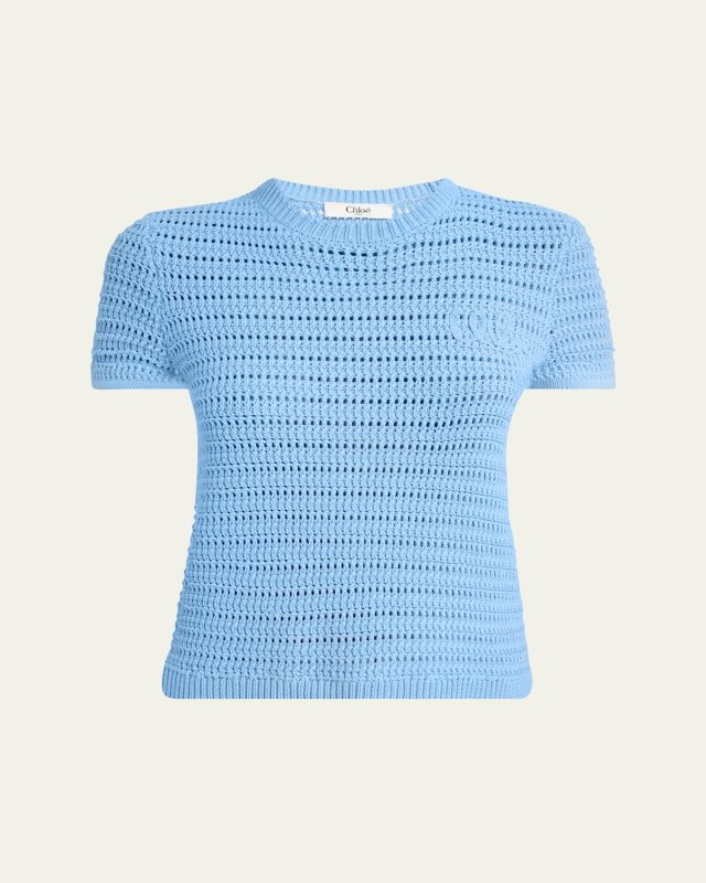 Open-Knit Logo Embroidered Top